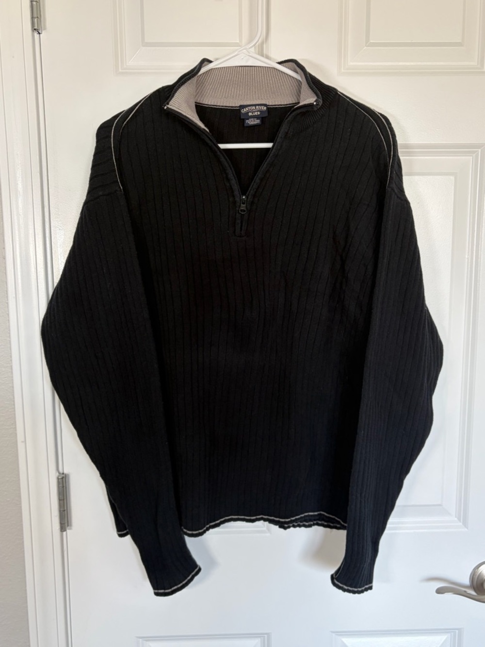 Canyon River Blues Black Quarter-Zip Ribbed Men's Sweater with Contrast Trim